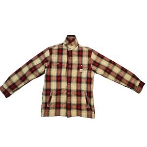 Carhartt Hubbard Sherpa Jacket Mens Medium Fleece Lined Red Plaid Flannel Shirt
